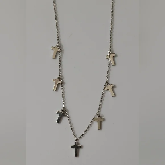 925 sterling silver cross charms necklace 18" euc dainty chain crosses religious - Picture 4 of 7